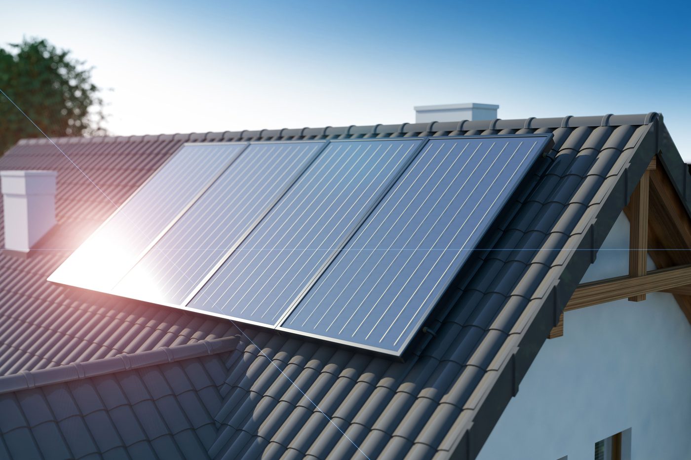 Solar panels on a tile roof, from the Deluxe solar cleaning service page